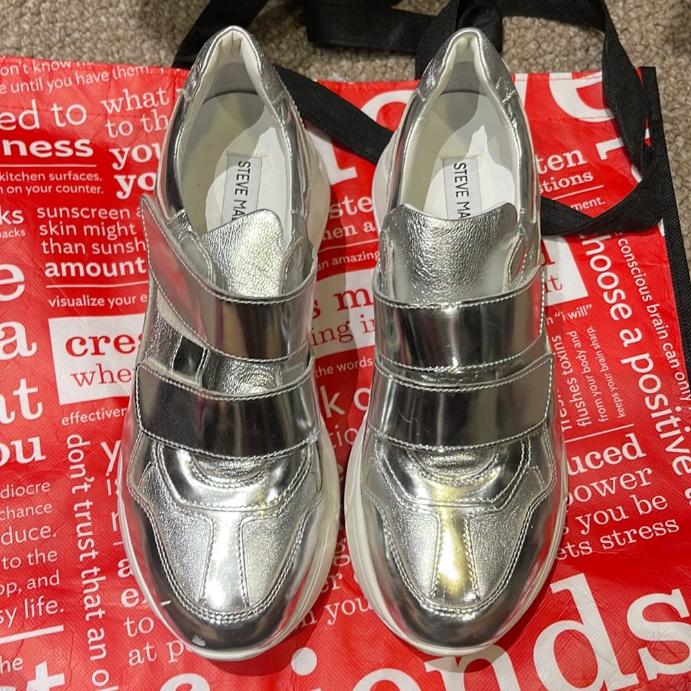 Shiny silver, Steve Madden wedged sneakers